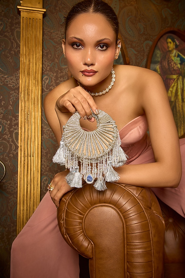 Silver Suede & Rexine Handbag by Forever Noor at Pernia's Pop Up Shop