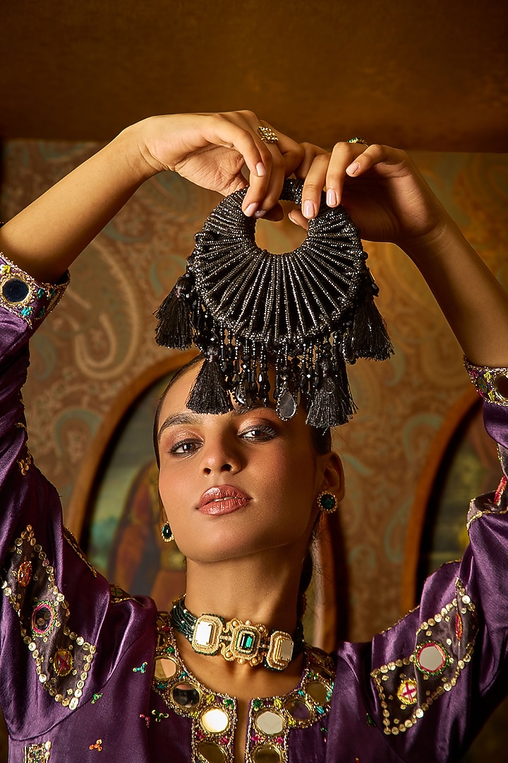 Black Suede & Rexine Handbag by Forever Noor at Pernia's Pop Up Shop