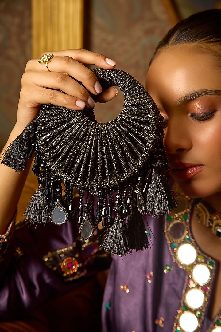 Black Suede & Rexine Handbag by Forever Noor at Pernia's Pop Up Shop