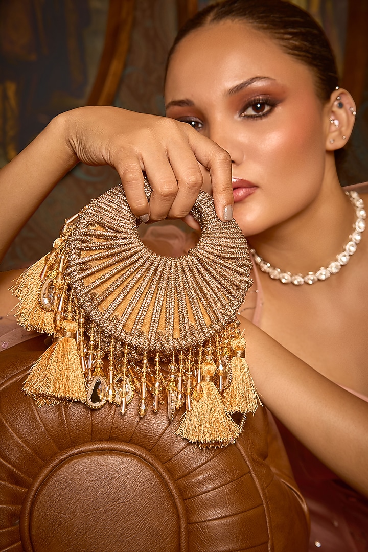 Golden Suede & Rexine Handbag by Forever Noor at Pernia's Pop Up Shop