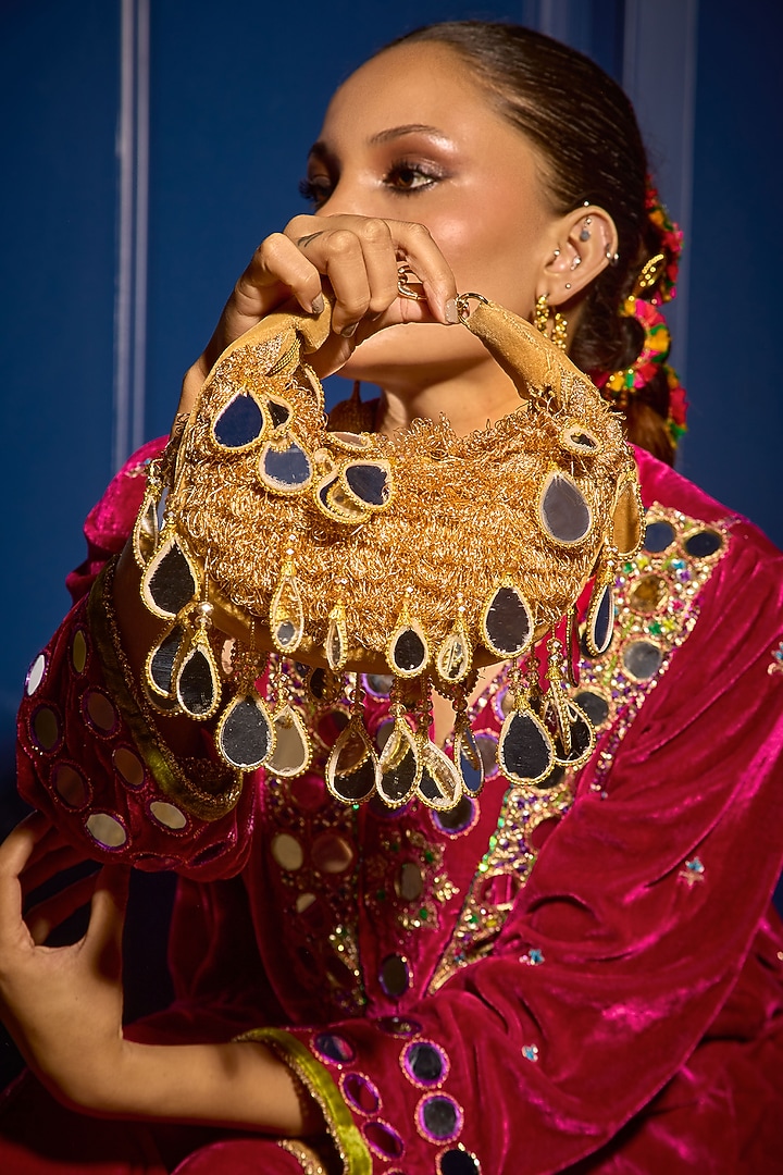 Golden Suede & Rexine Handbag by Forever Noor at Pernia's Pop Up Shop