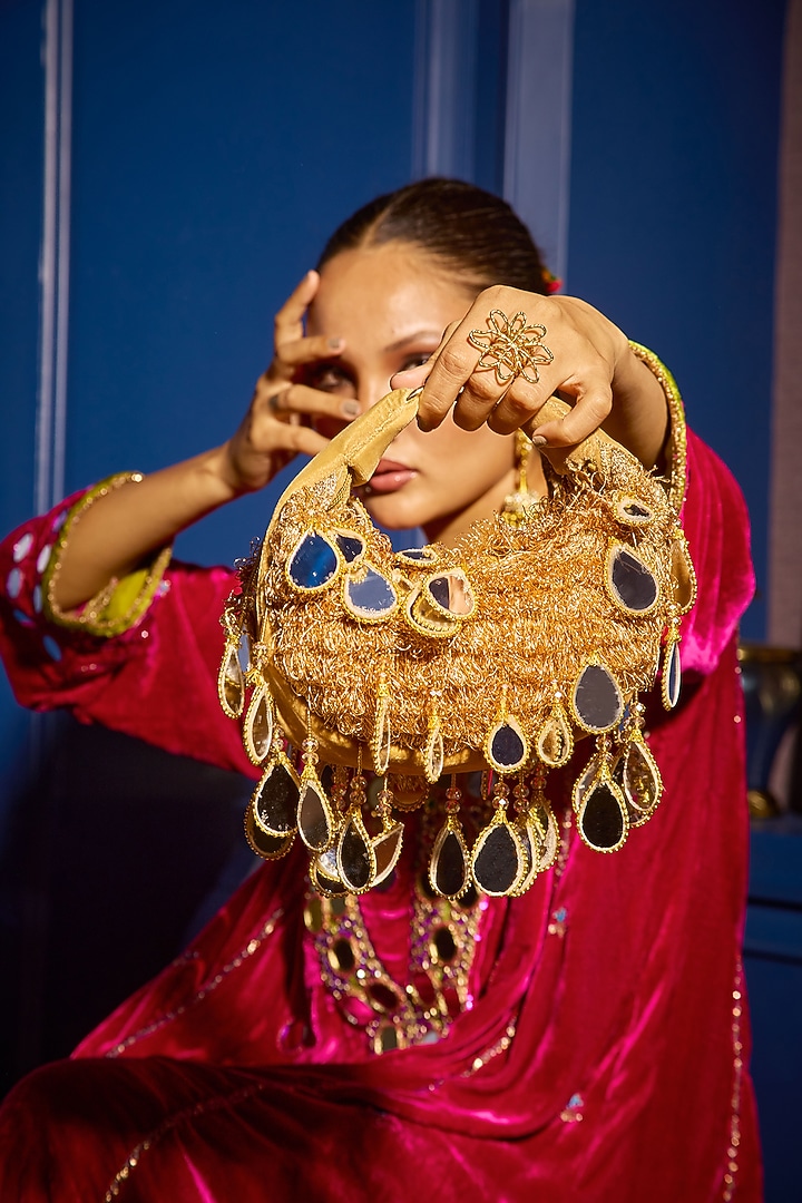 Golden Suede & Rexine Handbag by Forever Noor at Pernia's Pop Up Shop