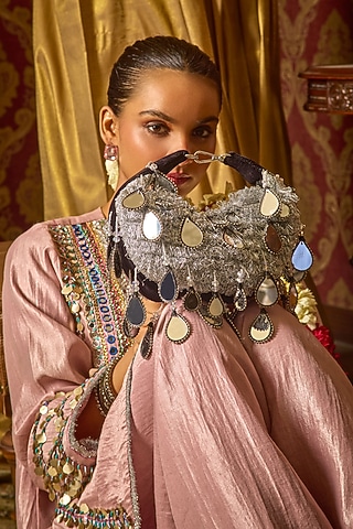 Black Suede & Rexine Handbag by Forever Noor