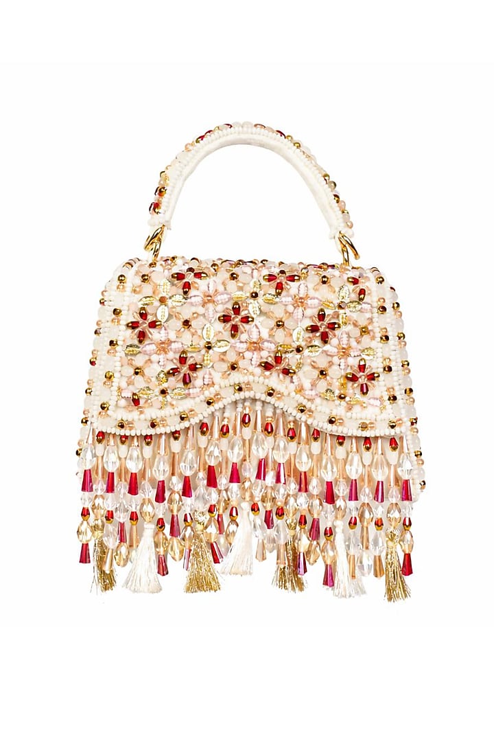 Red & White Suede Clutch by Forever Noor at Pernia's Pop Up Shop