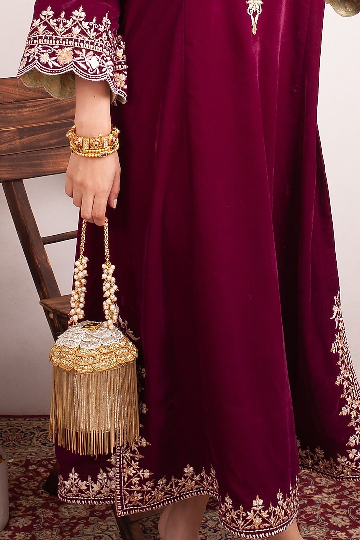 Golden Georgette Handcrafted Bag by Forever Noor at Pernia's Pop Up Shop