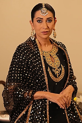 Yellow Gold Rhodium Finish Green Kundan Polki Maangtikka & Earrings Set In Sterling Silver by Fine Silver Jewels