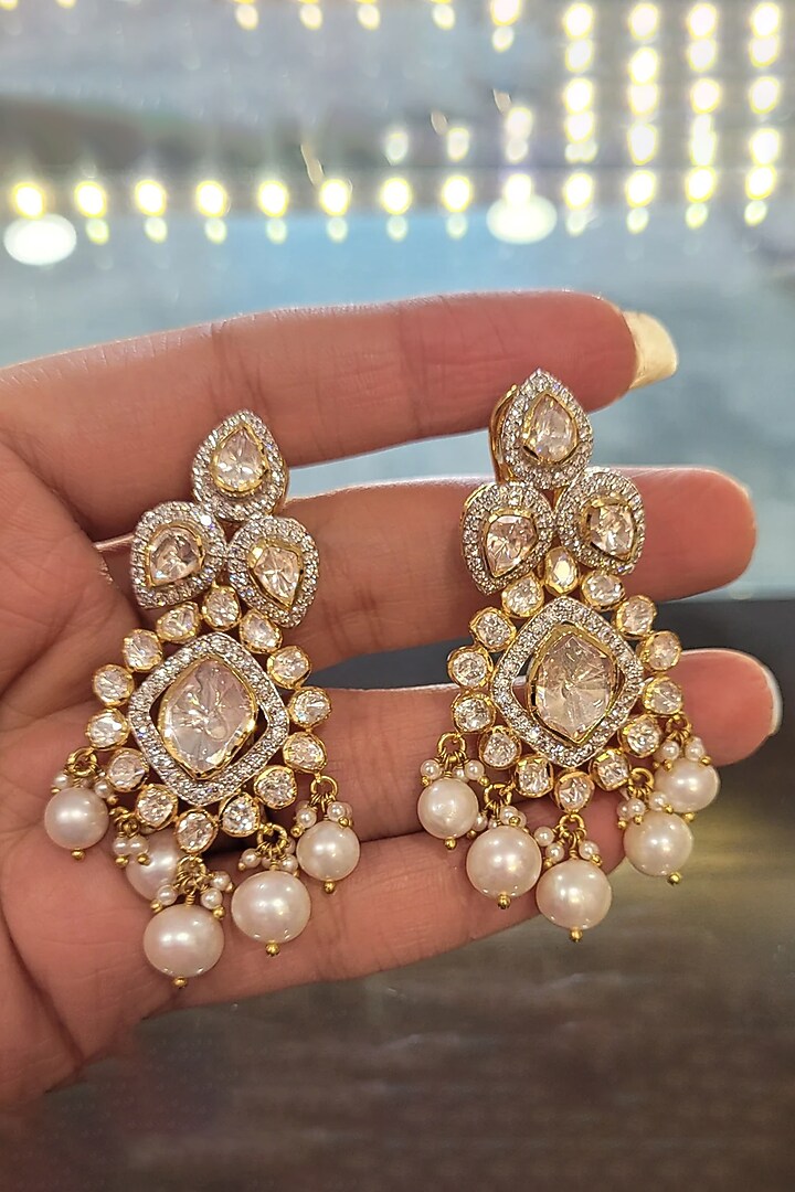 Yellow Gold Rhodium Finish Kundan Polki Necklace Set In Sterling Silver by Fine Silver Jewels at Pernia's Pop Up Shop