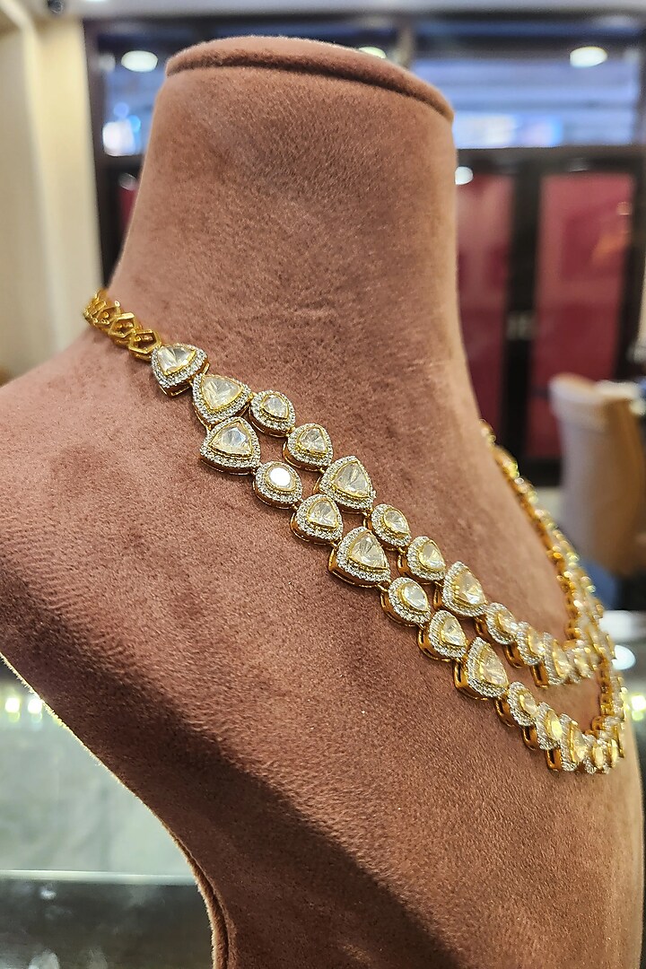 Yellow Gold Rhodium Finish Kundan Polki Necklace Set In Sterling Silver by Fine Silver Jewels at Pernia's Pop Up Shop