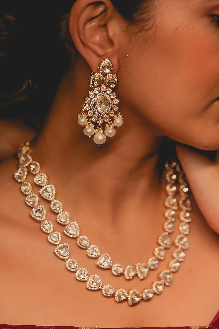 Yellow Gold Rhodium Finish Kundan Polki Necklace Set In Sterling Silver by Fine Silver Jewels at Pernia's Pop Up Shop