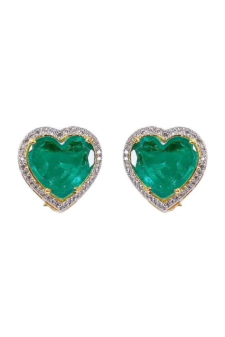 Gold Finish Heart Stud Earrings In Sterling Silver by Fine Silver Jewels