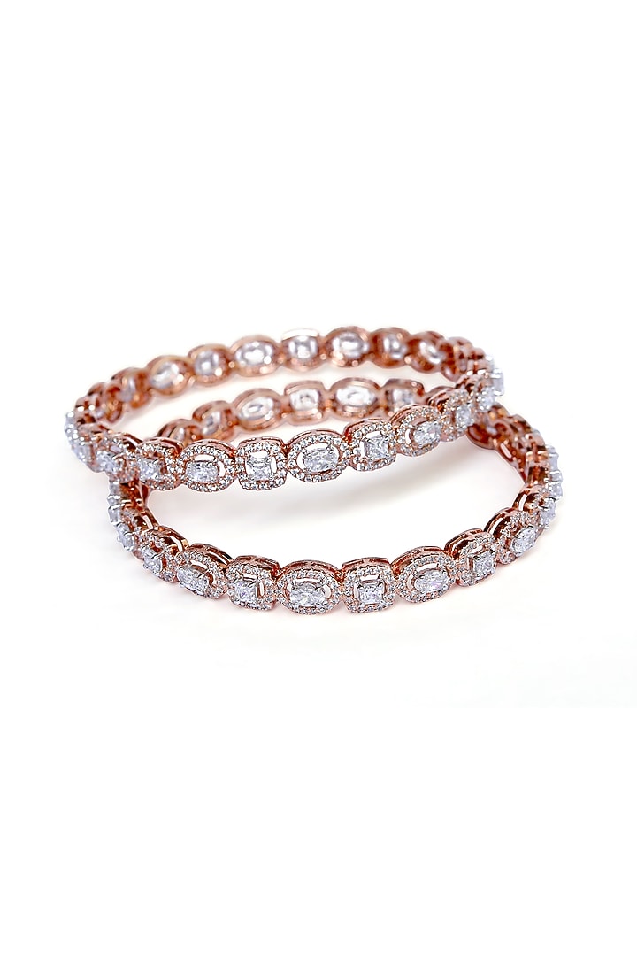 Rose Gold Finish Bangles In Sterling Silver (Set of 2) by Fine Silver Jewels at Pernia's Pop Up Shop