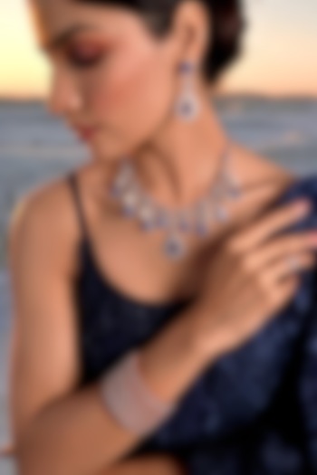 White Finish Blue Stone Necklace Set In Sterling Silver by Fine Silver Jewels at Pernia's Pop Up Shop