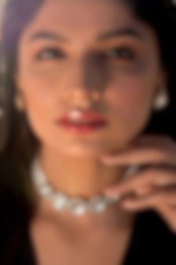 Gold Finish Rice Pearl Choker Necklace Set In Sterling Silver by Fine Silver Jewels at Pernia's Pop Up Shop