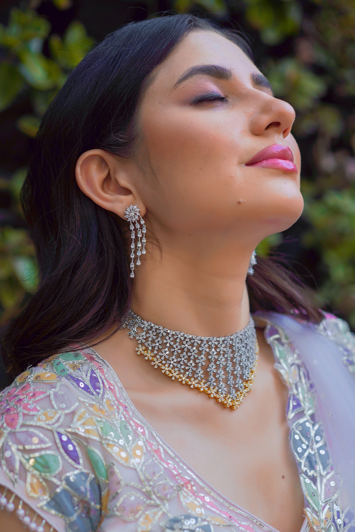 Buy Knockout Plain Diamond Colored jewellery necklace set online | Lehenga -Saree