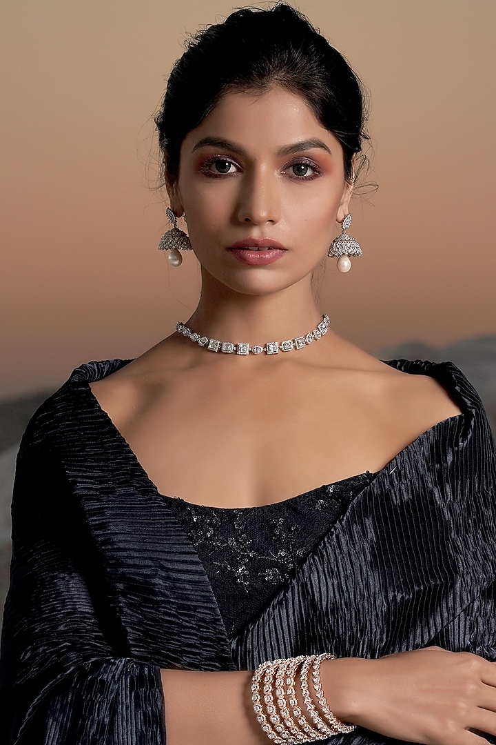 White Finish Swarovski Necklace In Sterling Silver by Fine Silver Jewels at Pernia's Pop Up Shop