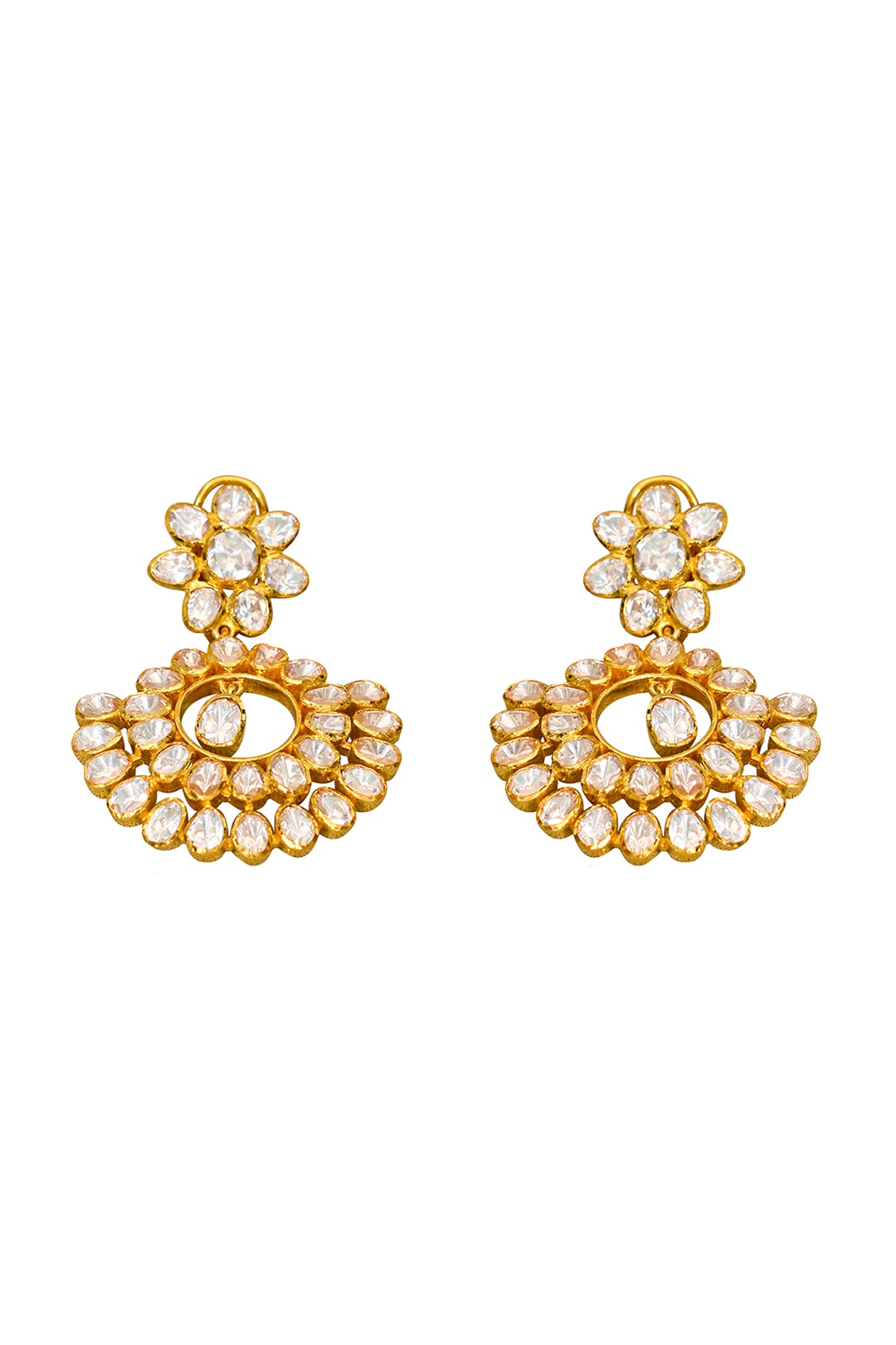 Latest Ruby Kemp Stone Chandabali Peacock Design Gold Earring ER2846
