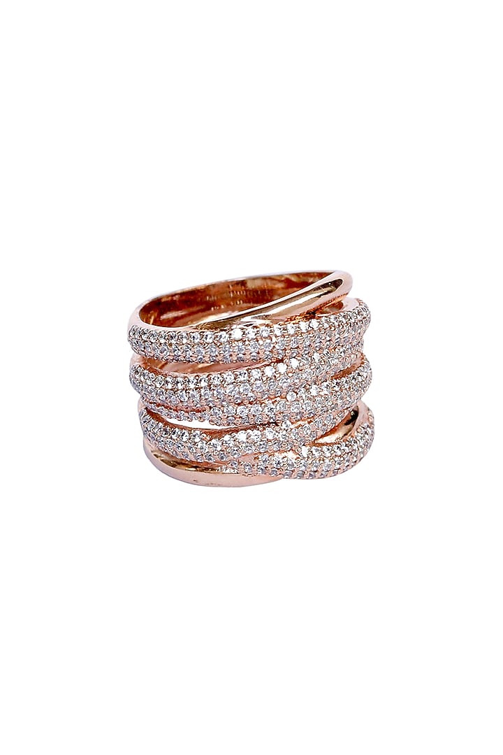 Rose Gold Finish Zircons Ring In Sterling Silver by Fine Silver Jewels at Pernia's Pop Up Shop