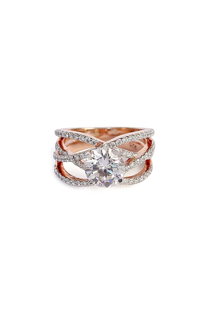Rose Gold Finish Solitaire Ring In Sterling Silver by Fine Silver Jewels