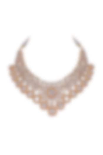 Gold Finish Bridal Polki Necklace In Sterling Silver by Fine Silver Jewels