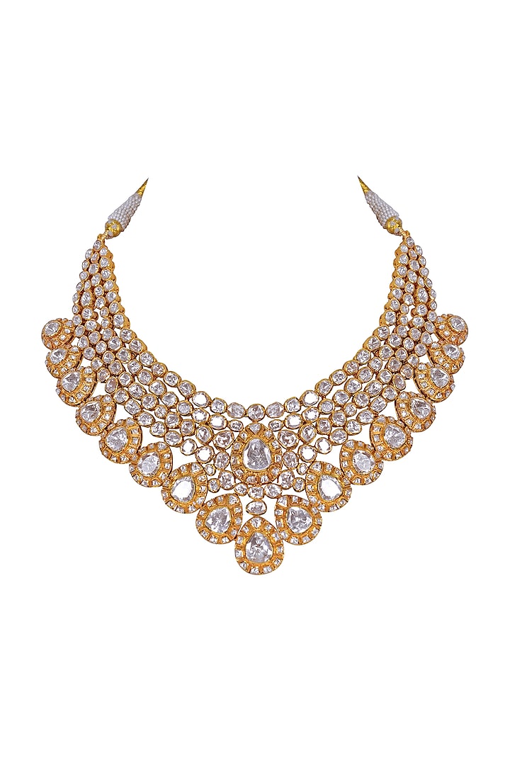 Gold Finish Bridal Polki Necklace In Sterling Silver by Fine Silver Jewels
