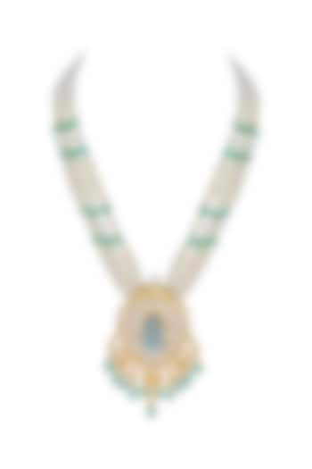 Gold Finish Aqua Stone Necklace In Sterling Silver by Fine Silver Jewels at Pernia's Pop Up Shop