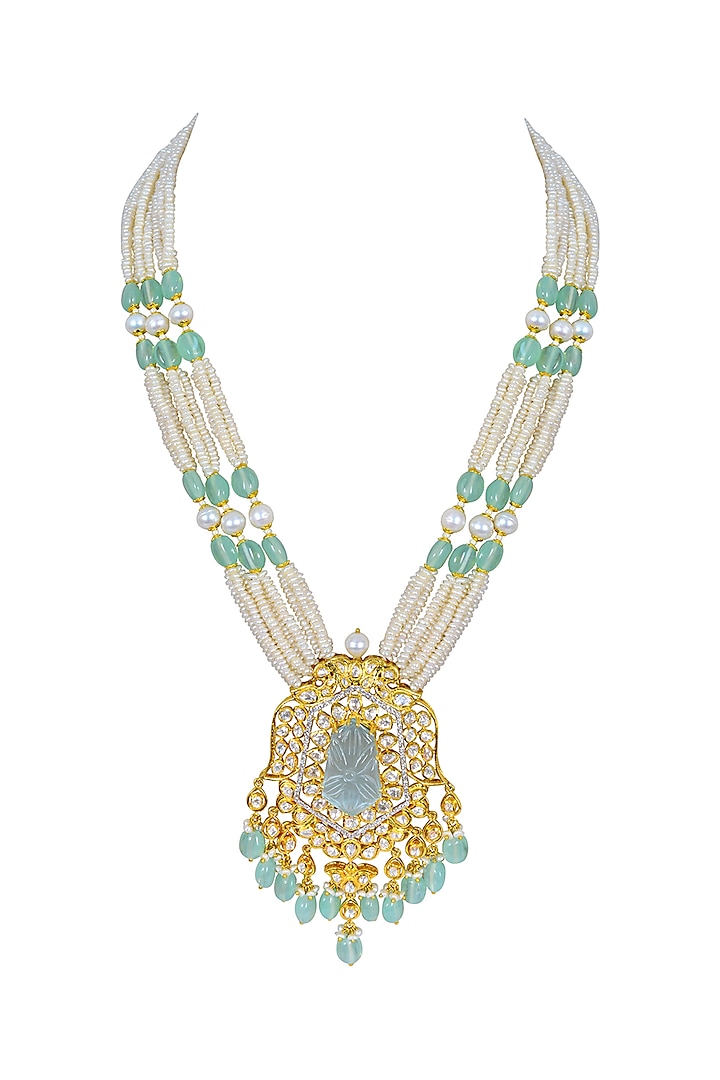 Gold Finish Aqua Stone Necklace In Sterling Silver by Fine Silver Jewels at Pernia's Pop Up Shop