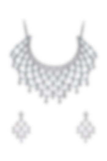 White Finish Swarovski Choker Necklace Set In Sterling Silver by Fine Silver Jewels at Pernia's Pop Up Shop