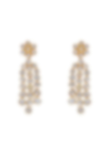 Gold Finish Kundan Polki Earrings In Sterling Silver by Fine Silver Jewels at Pernia's Pop Up Shop