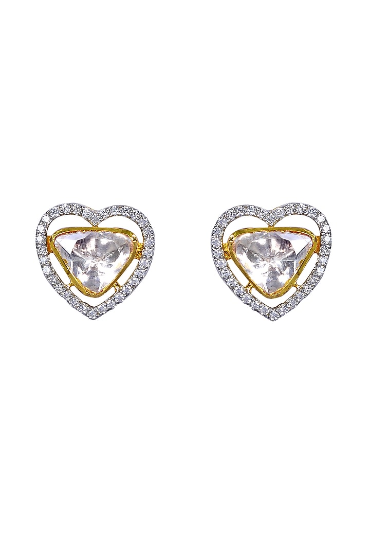 Gold Finish Moissanite Stud Earrings In Sterling Silver by Fine Silver Jewels at Pernia's Pop Up Shop