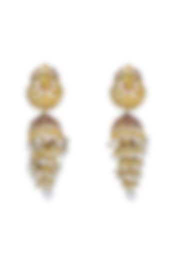 Gold Finish Ruby Jhumka Earrings In Sterling Silver by Fine Silver Jewels at Pernia's Pop Up Shop