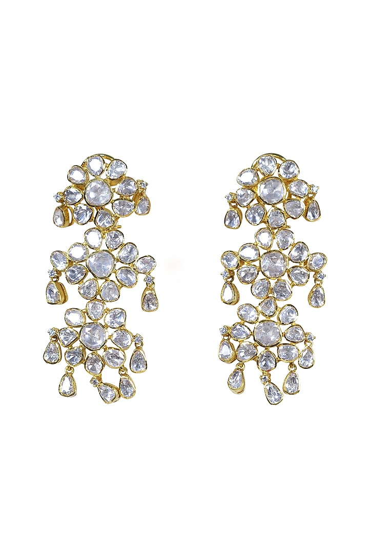 Gold Finish Moissanite Polki Earrings In Sterling Silver by Fine Silver Jewels at Pernia's Pop Up Shop