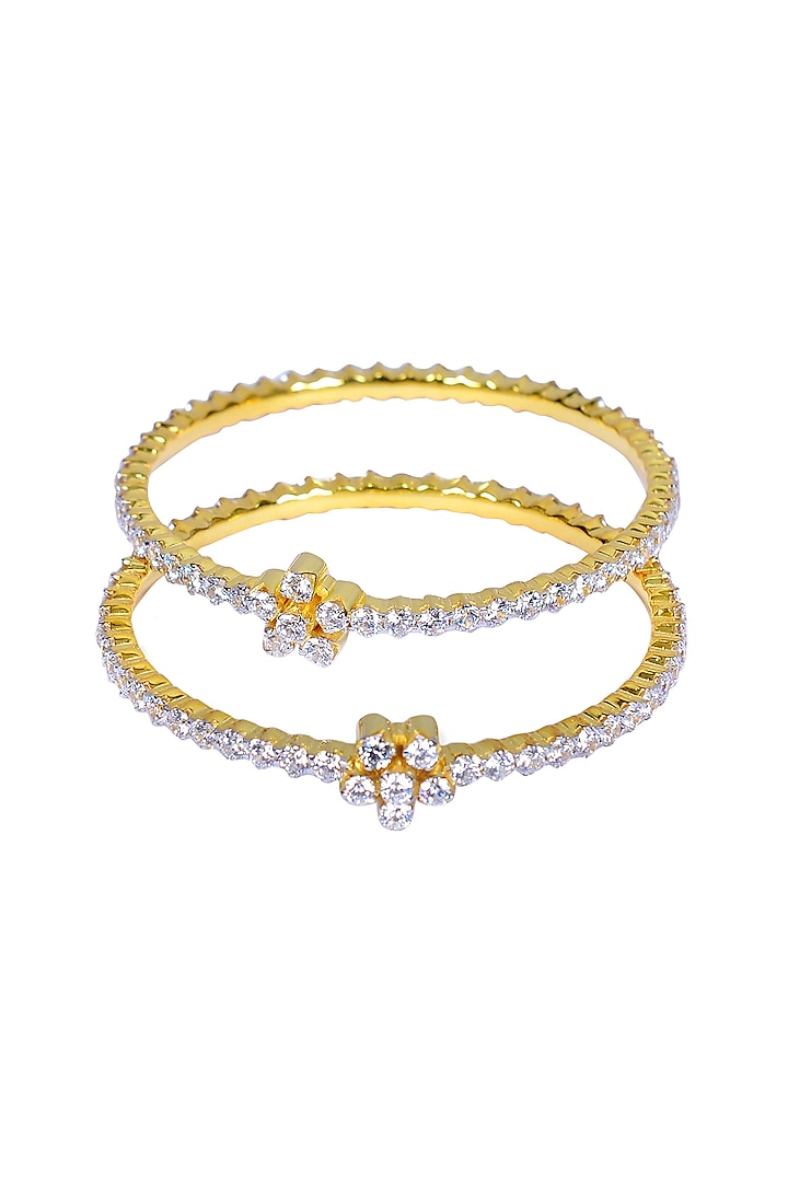 Gold Finish Synthetic Stones Bangles In Sterling Silver ( Set Of 2) by Fine Silver Jewels at Pernia's Pop Up Shop