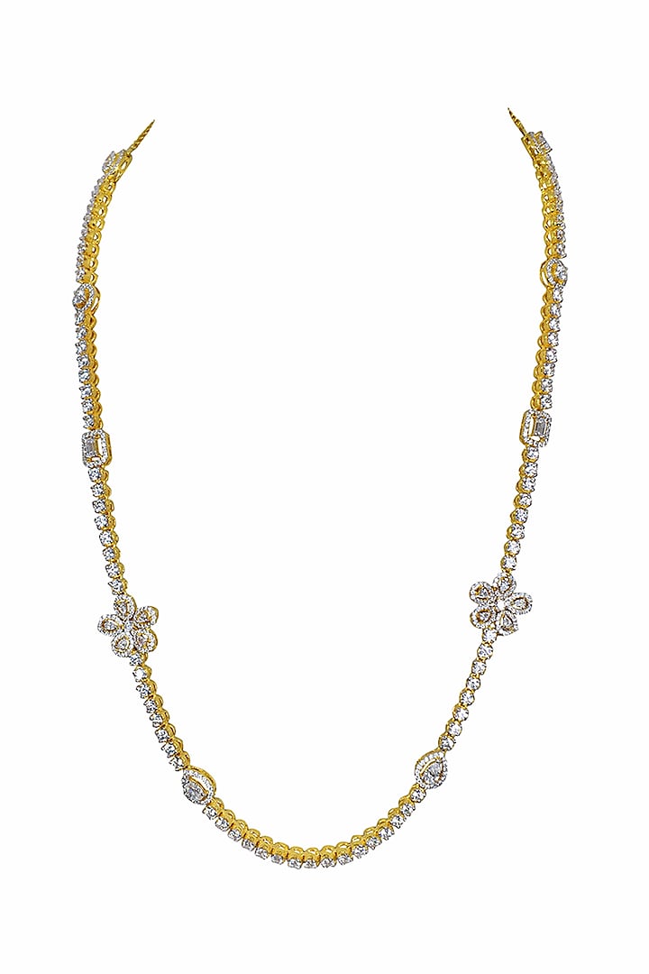 Gold Finish Moissanite Polki Necklace In Sterling Silver by Fine Silver Jewels