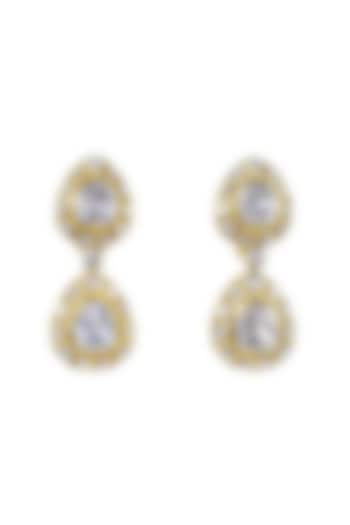Gold Finish Polki Earrings In Sterling Silver by Fine Silver Jewels