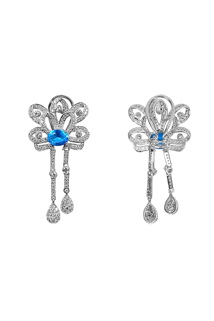White Finish Blue Stone Dangler Earrings In Sterling Silver by Fine Silver Jewels