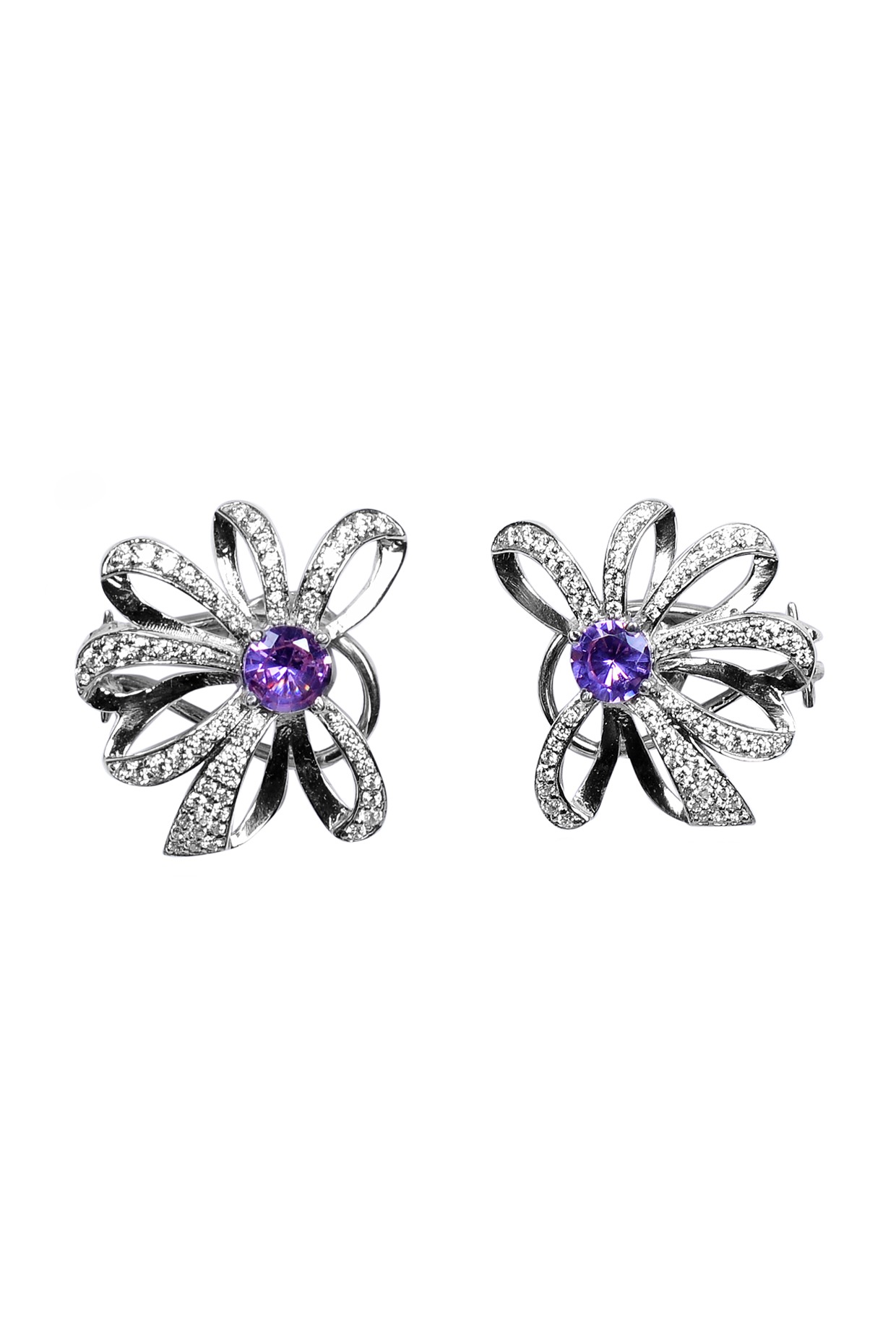 Elegant Gold Plated Floral Purple Stone Ear Studs Online|Kollam Supreme