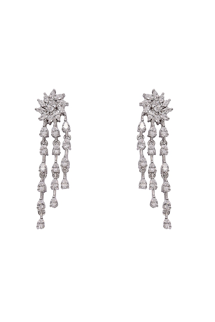 White Finish Swarovski Earrings In Sterling Silver by Fine Silver Jewels
