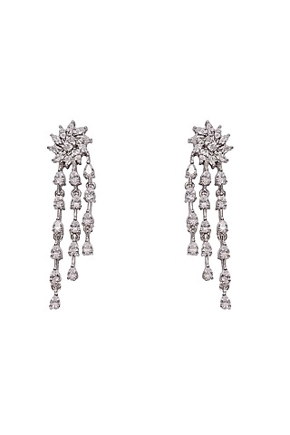 White Finish Swarovski Earrings In Sterling Silver by Fine Silver Jewels