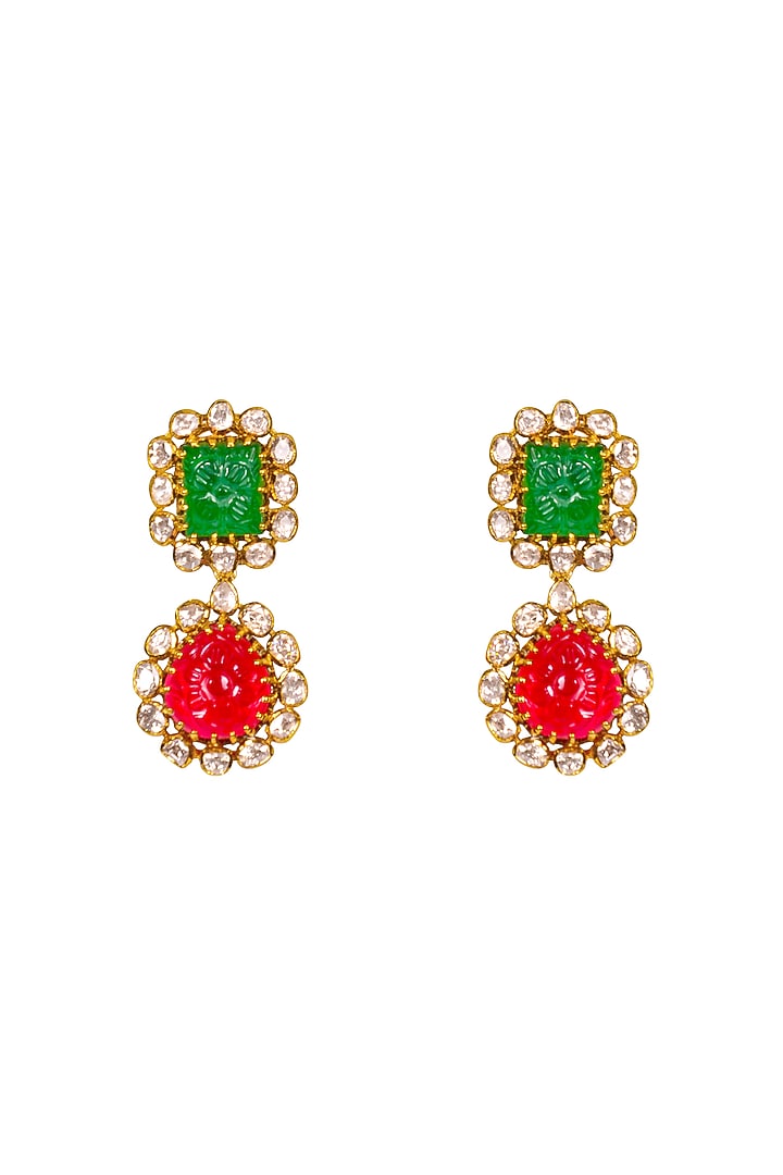 Gold Finish Multi-Colored Stone Earrings In Sterling Silver by Fine Silver Jewels at Pernia's Pop Up Shop
