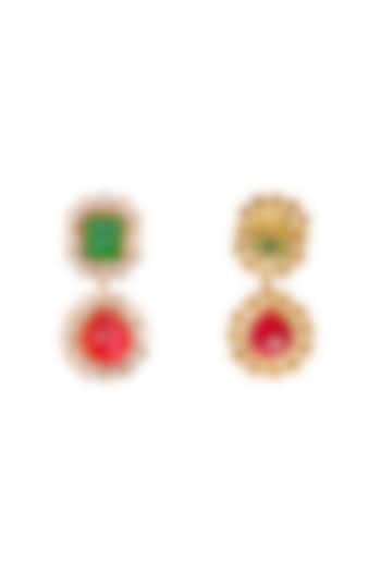 Gold Finish Multi-Colored Stone Earrings In Sterling Silver by Fine Silver Jewels