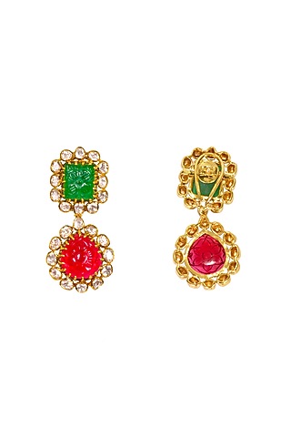 Gold Finish Multi-Colored Stone Earrings In Sterling Silver by Fine Silver Jewels