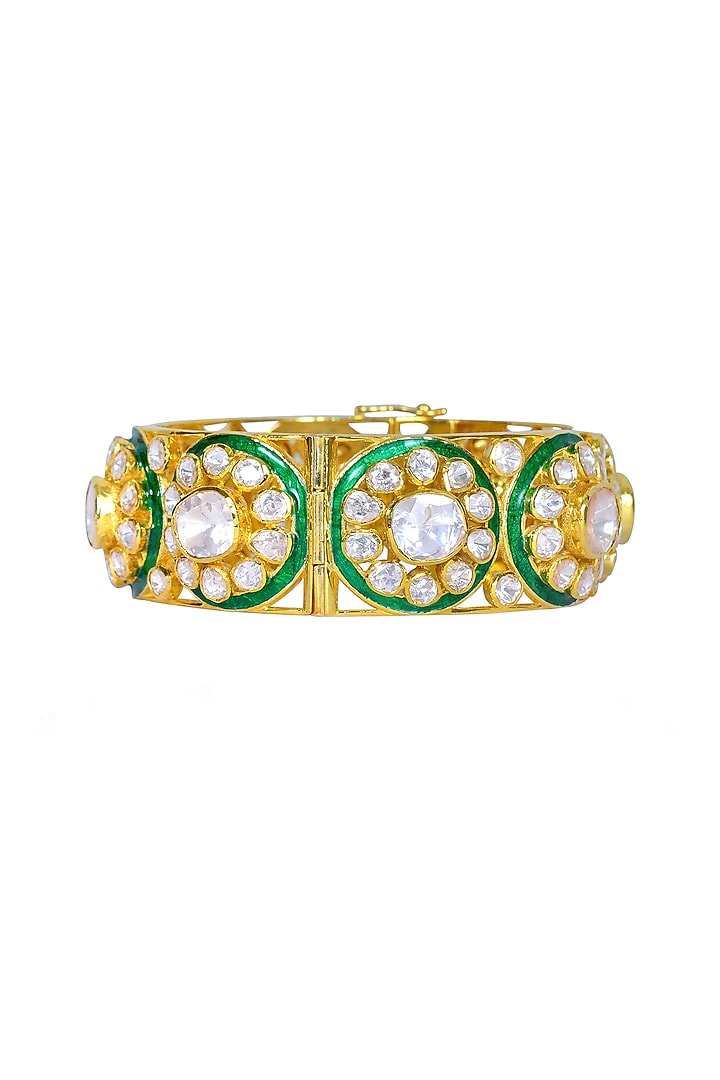Gold Finish Green Enameled Bracelet In Sterling Silver by Fine Silver Jewels at Pernia's Pop Up Shop