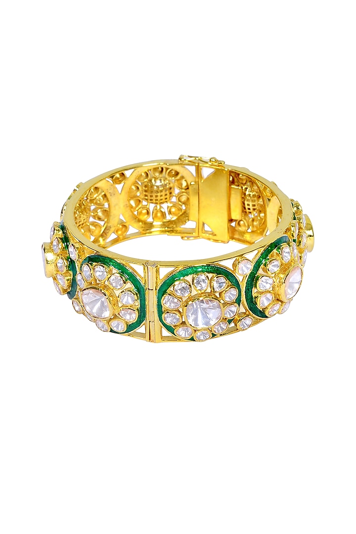Gold Finish Green Enameled Bracelet In Sterling Silver by Fine Silver Jewels