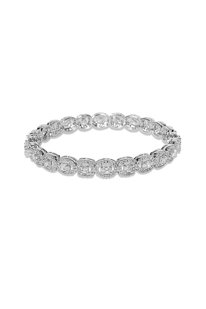 White Finish Synthetic Stones Bangles In Sterling Silver (Set Of 2) by Fine Silver Jewels at Pernia's Pop Up Shop