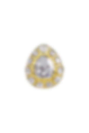 Gold Finish Moissanite Polki Ring In Sterling Silver by Fine Silver Jewels