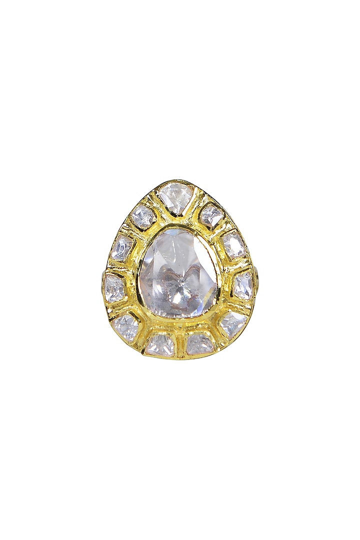 Gold Finish Moissanite Polki Ring In Sterling Silver by Fine Silver Jewels