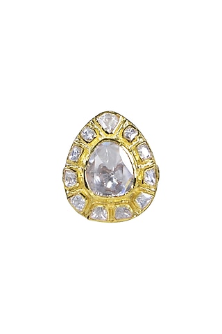 Gold Finish Moissanite Polki Ring In Sterling Silver by Fine Silver Jewels