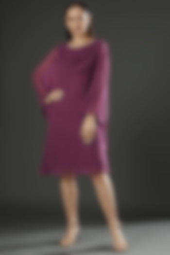 Aubergine Flared Dress by FINE THREADS BY HINA & NIKHAT