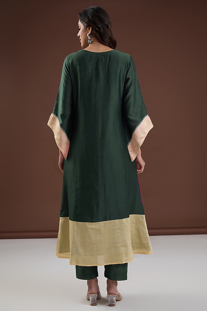 Multi-Colored Chanderi Silk A-Line Kurta Set by FINE THREADS BY HINA & NIKHAT at Pernia's Pop Up Shop