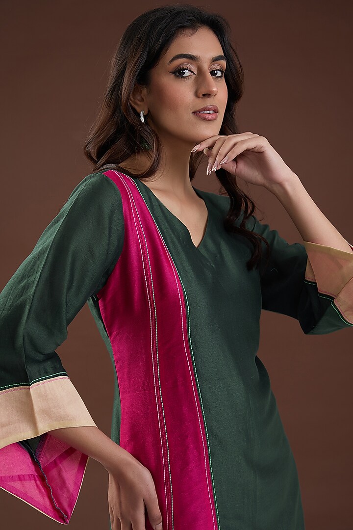 Multi-Colored Chanderi Silk A-Line Kurta Set by FINE THREADS BY HINA & NIKHAT at Pernia's Pop Up Shop